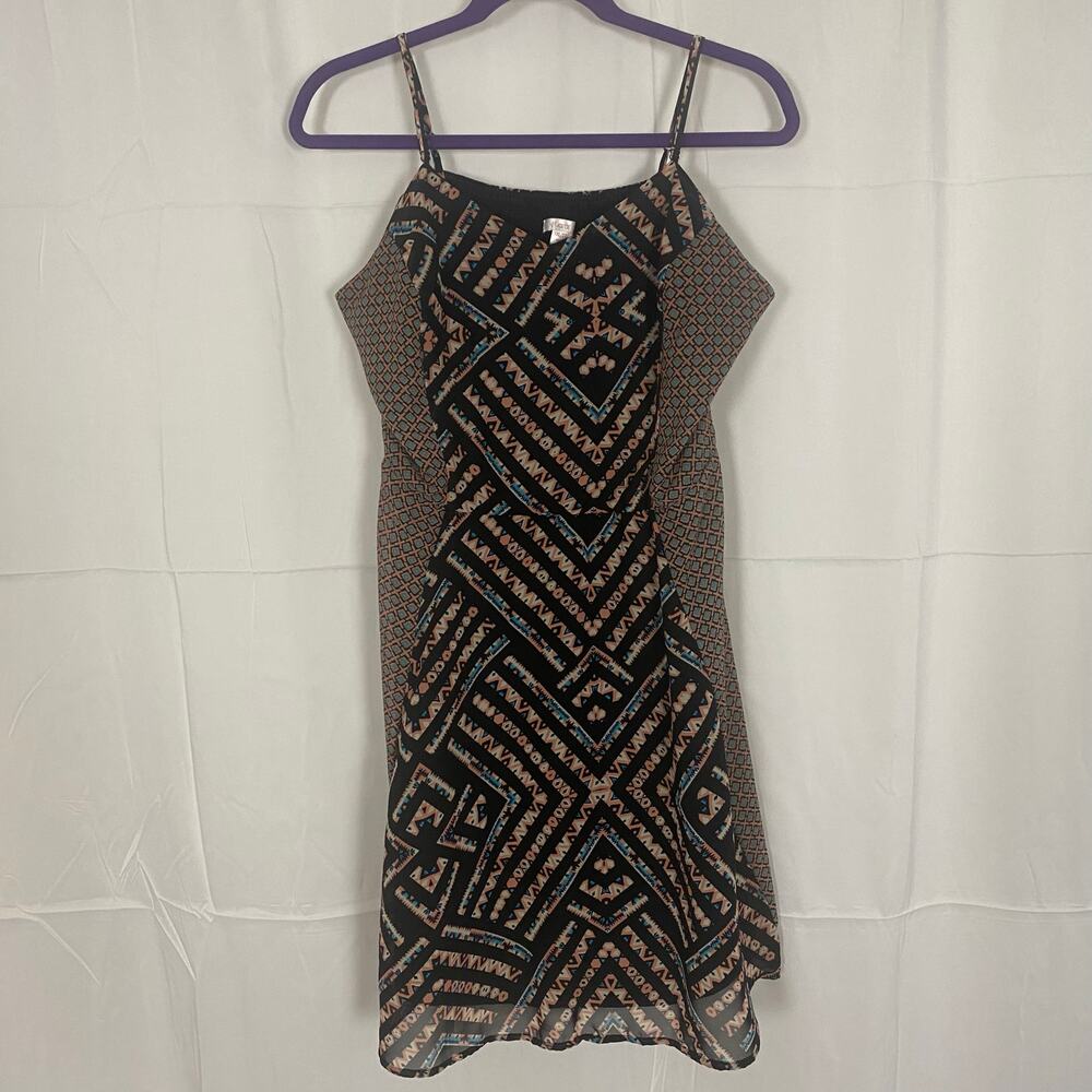 Xhilaration XXL Boho Geometric Print Spaghetti Strap Mini Dress Black Tan Blue